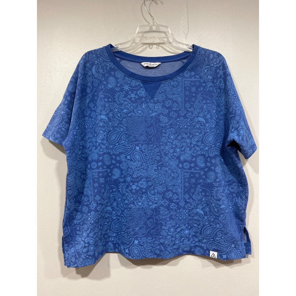 Alpine Design Women's French Terry Short Sleeve T-Shirt Blue Large Bandana Print